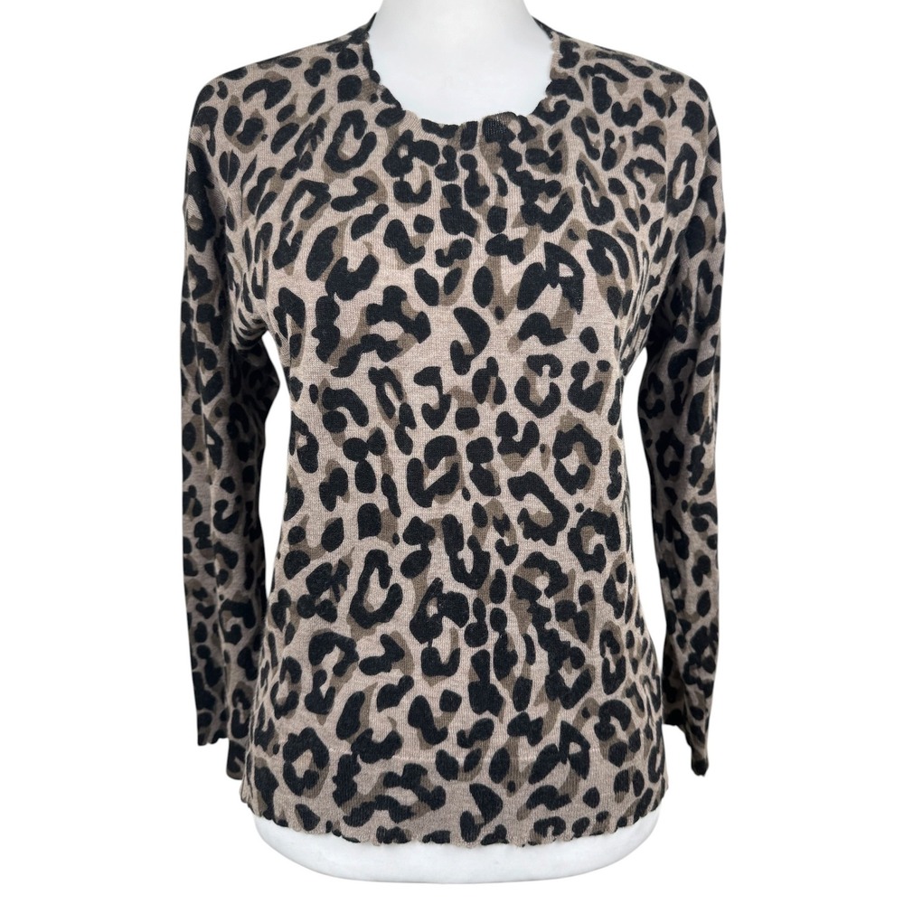 SUNDRY Cashmere & Wool Leopard Animal Print Long Sleeve Sweater Top Size 0